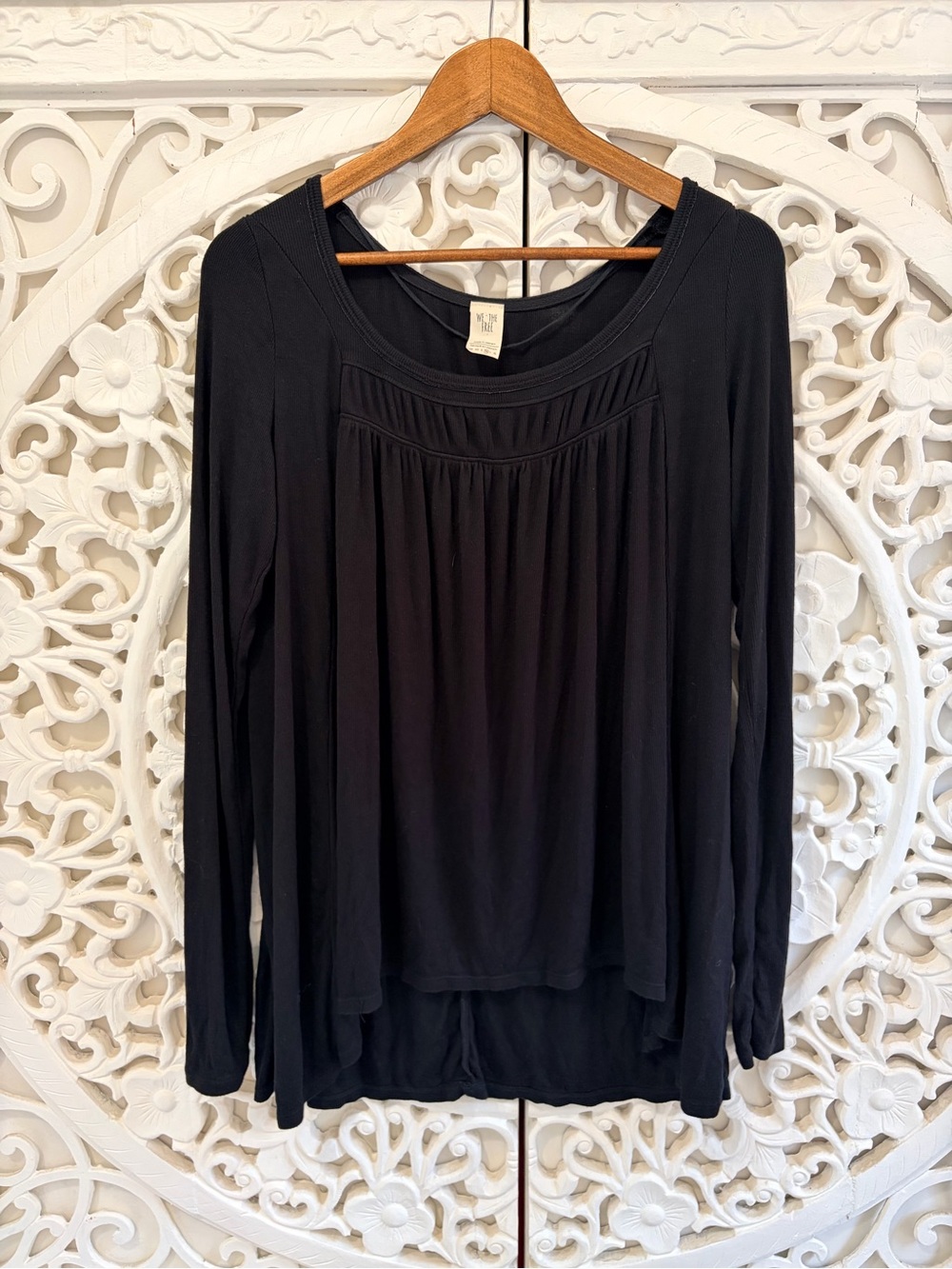 We The Free Free People Black Gathered Long Sleeve Tunic Top M